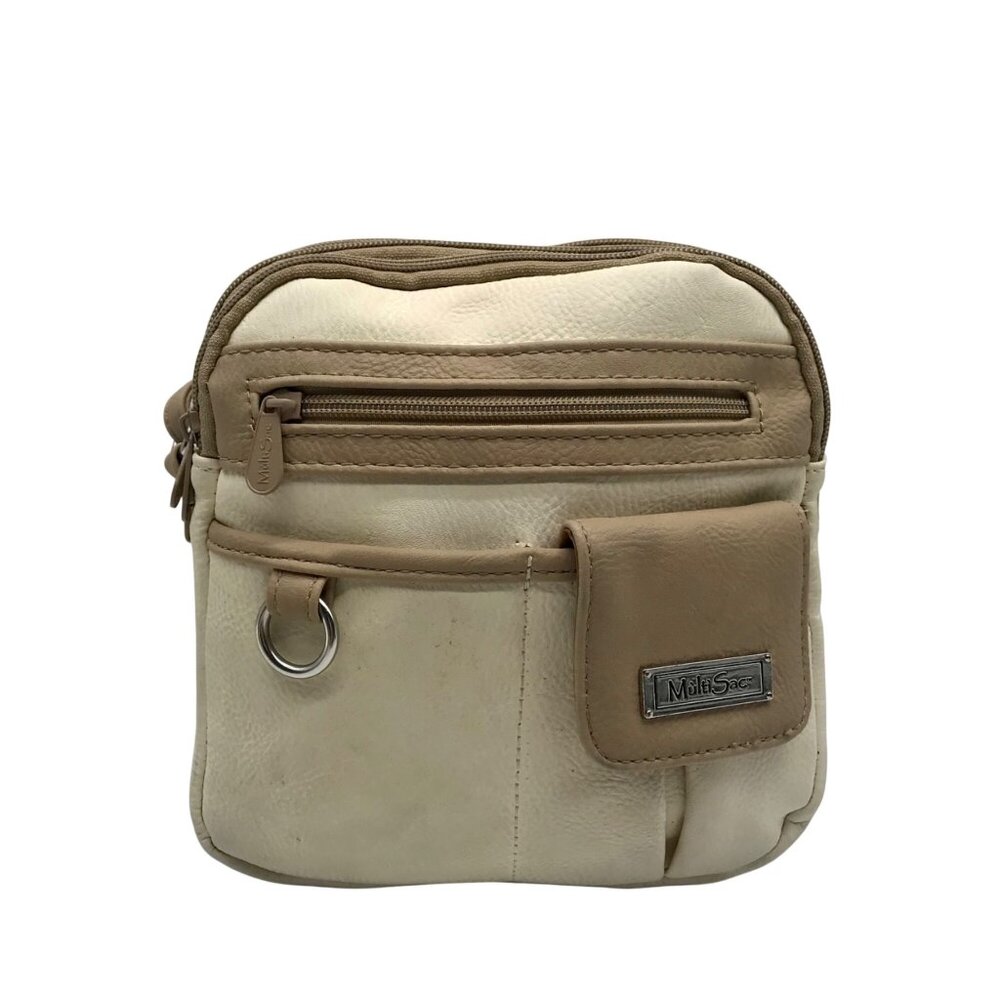 MultiSac Beige Faux Leather Zip Around Crossbody Bag